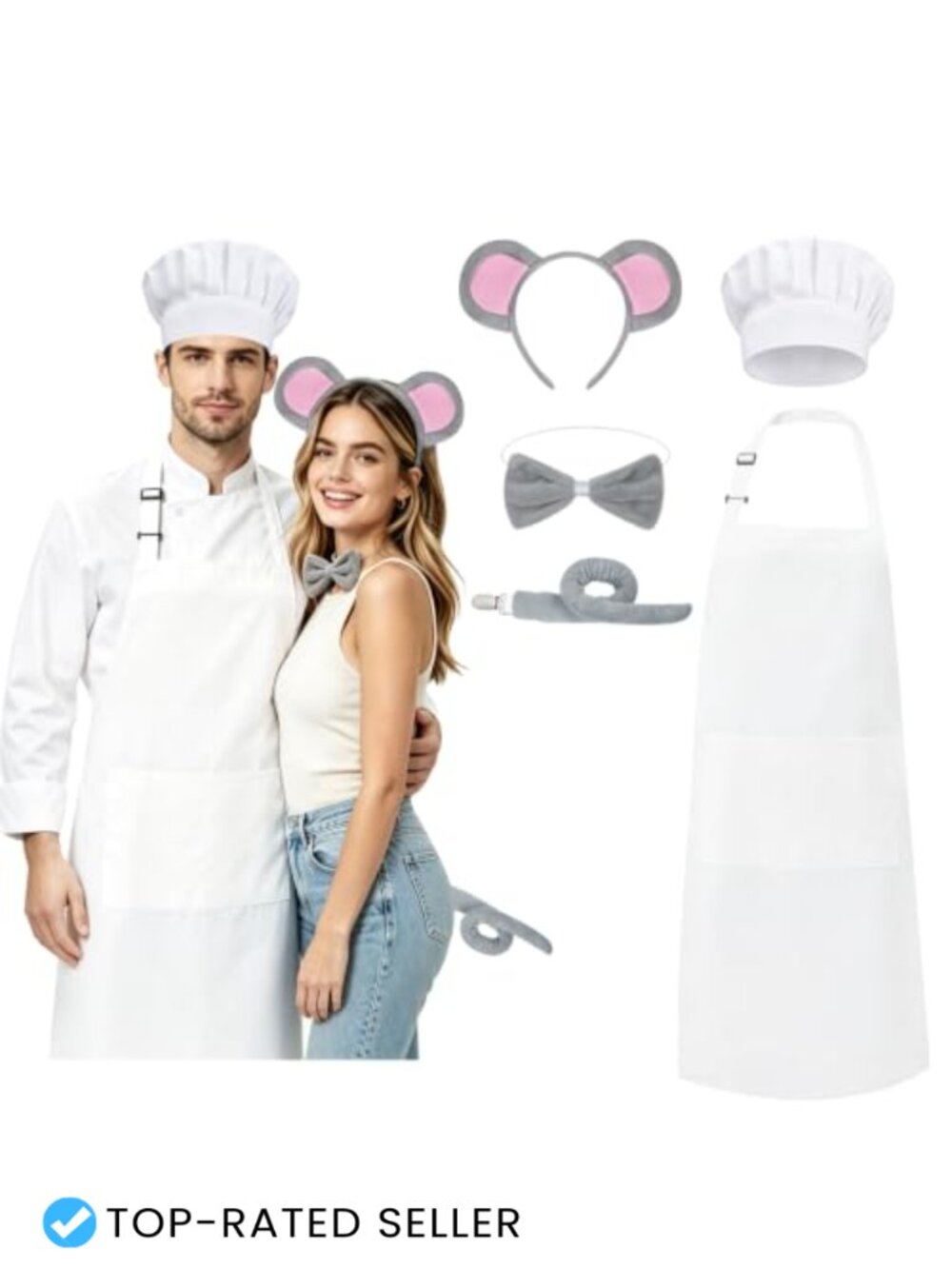 Mouse Chef Couples Costume Set Apron Hat Tail Bow Tie Halloween